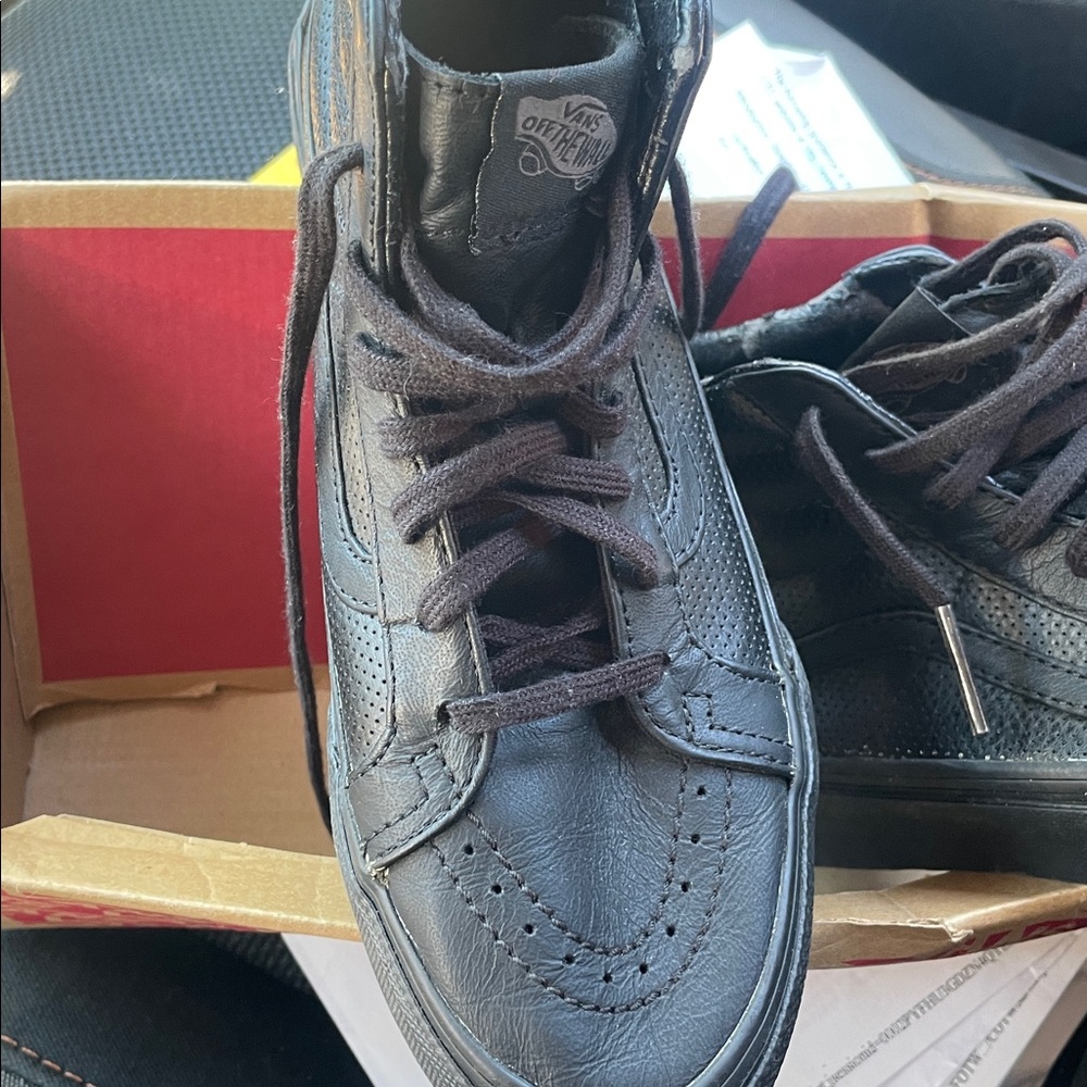 Vans Black Leather High-Tops zip back like new (see pics) never worn